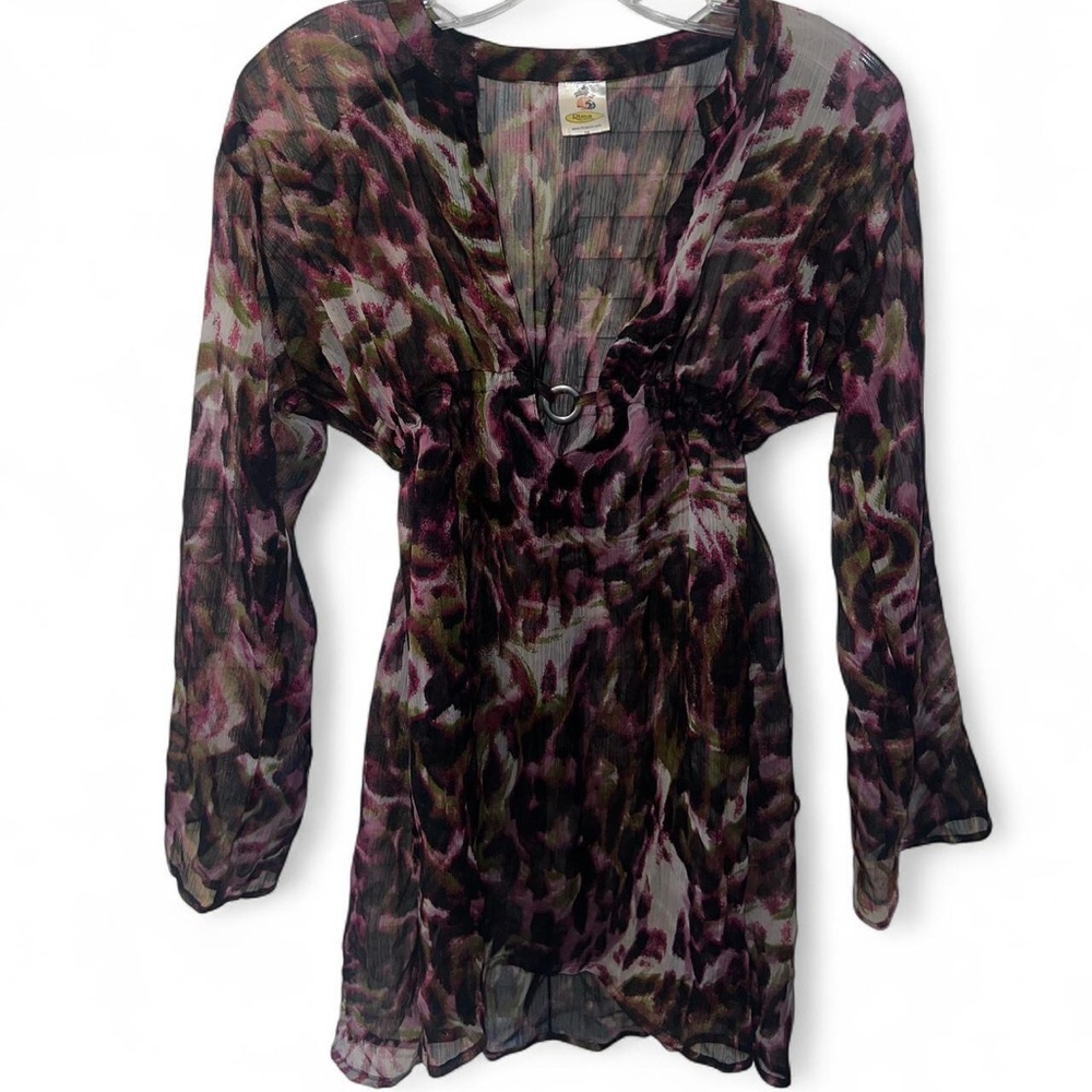 PURPLE & PINK SHEER PRINT BEACH COVER UP